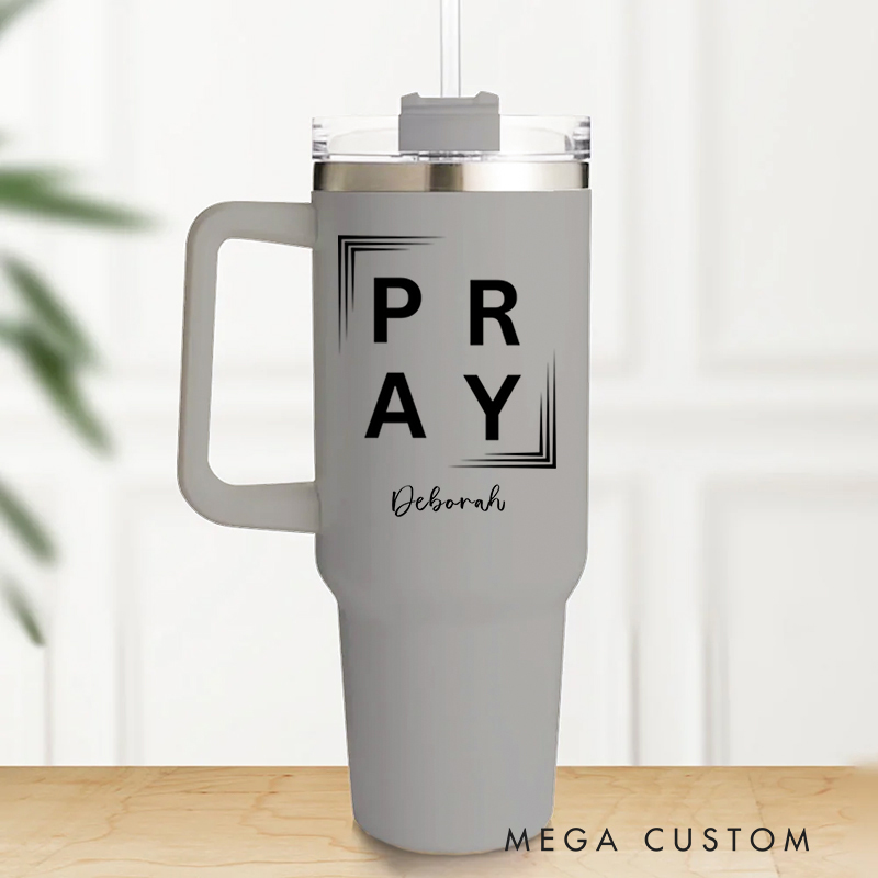 Personalized Multicolor Christian Theme Pray Tumbler with Name and Straw Travel Accessories Baptism Birthday Gift for Christians