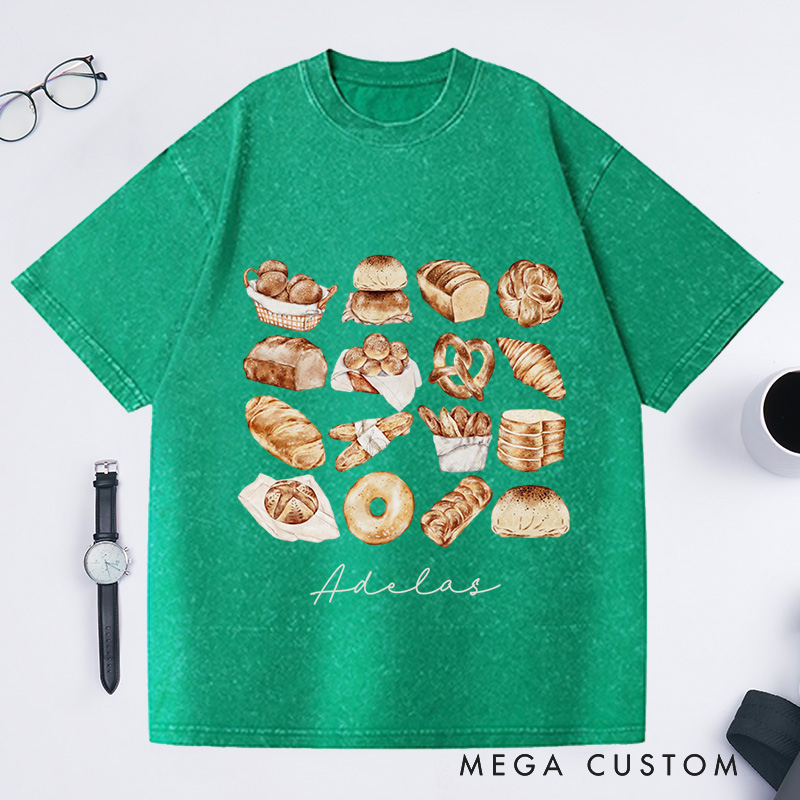 Personalized Bread Baker Washed T-Shirts Bread Chart Shirt Baking Gift for Foodie Shirt Sourdough Shirt Baker Gift