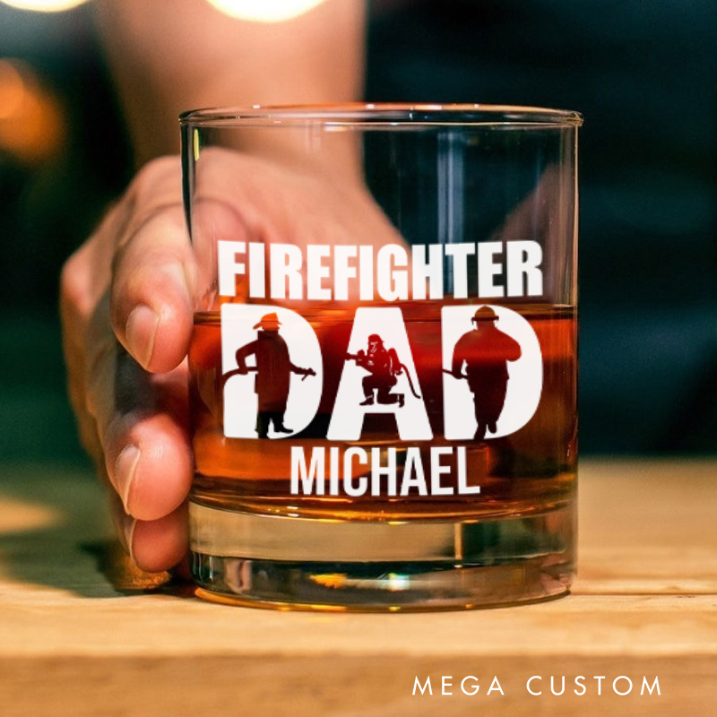 Personalized Firefighter Whiskey Glass Custom Firefighter Dad Design Whiskey Glass Engraved Glasses Gift Firefighter Retirement Gift