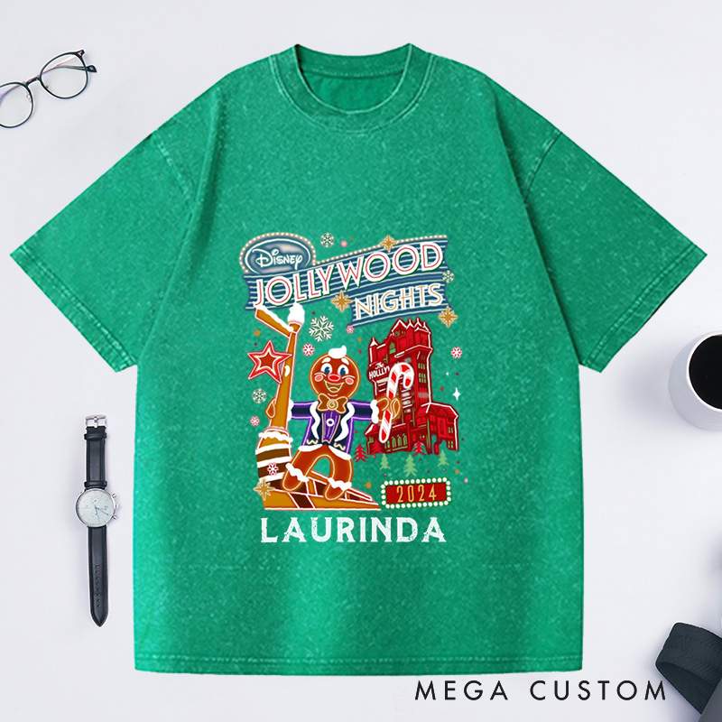 Personalized Jollywood Nights Washed T-Shirts Xmas Baking Party Shirt Christmas Family Trip Shirt