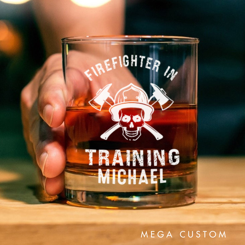 Personalized Firefighter Whiskey Glass Custom Firefighter in Training Design Whiskey Glass Engraved Glasses Gift Firefighter Retirement Gift