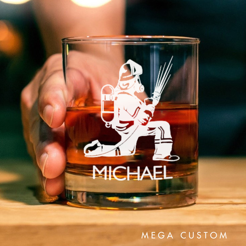 Personalized Firefighter Whiskey Glass Custom Heroic Firefighter Design Whiskey Glass Engraved Glasses Gift Firefighter Retirement Gift