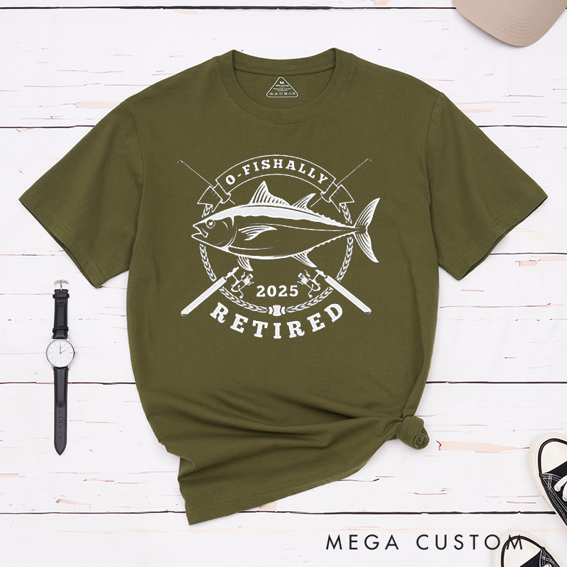 Personalized Fishing O-Fishally Retired T-Shirt Great Retirement Gift for Fishing Lover Dad Grandpa