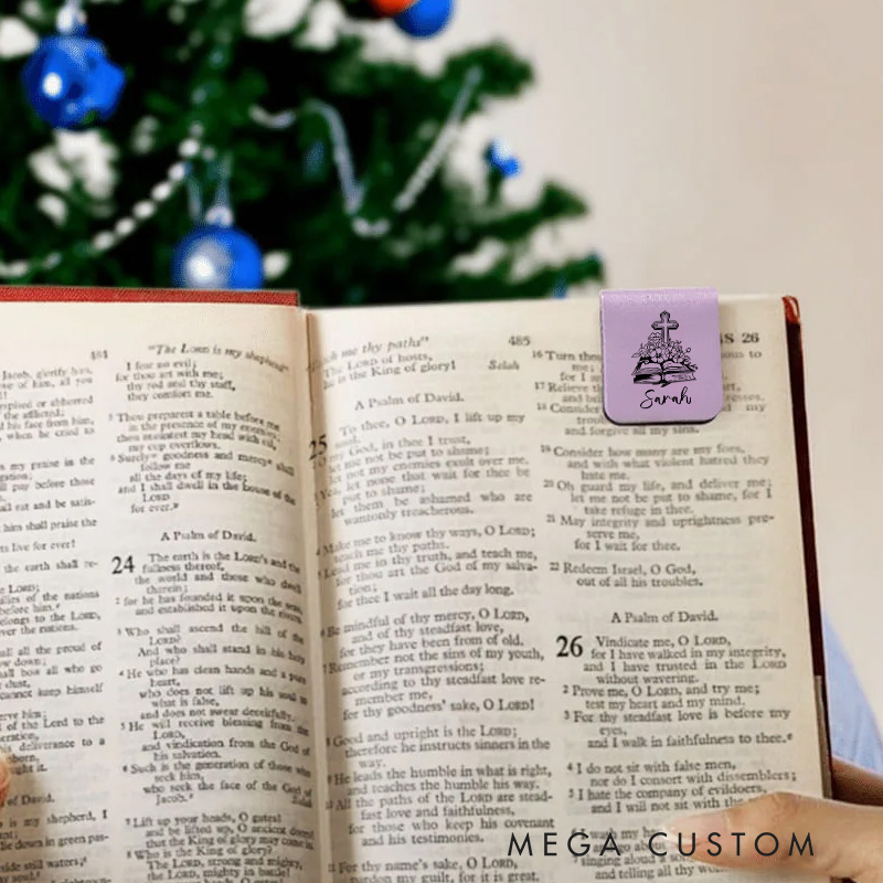 Personalized Flower Bible Book Cross Magnetic Leather Bookmark Clip with Name Birthday Christmas Gift for Christian Book Lovers