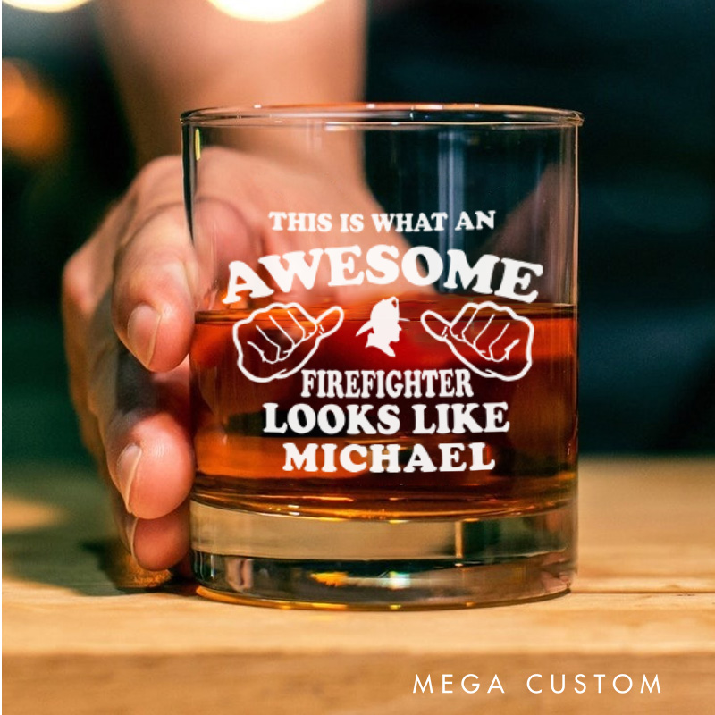 Personalized Firefighter Whiskey Glass Custom Awesome Firefighter Design Whiskey Glass Engraved Glasses Gift Firefighter Retirement Gift