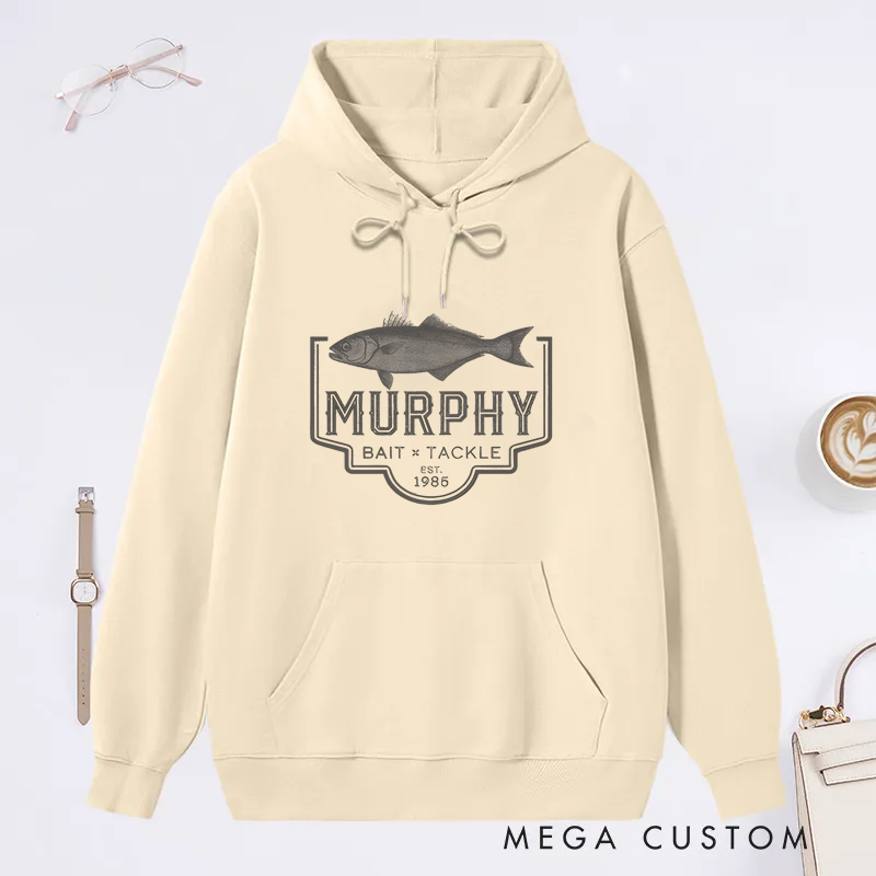 Personalized Vintage Fishing Bait & Tackle Classic Hoodie Fisherman Gift for Dad Husband Daddy Grandpa