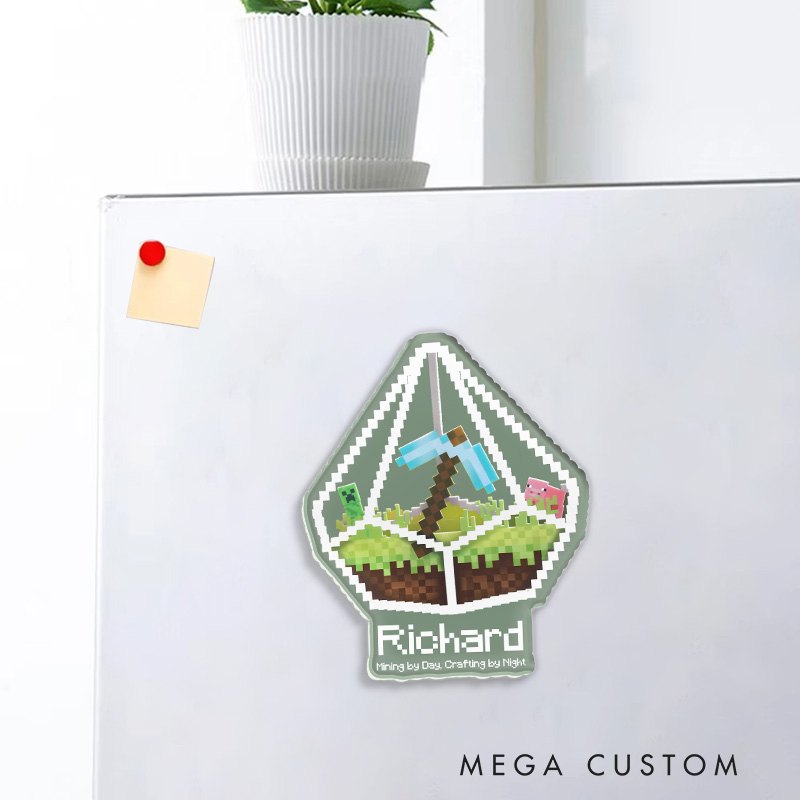 Personalized Miner Bottle Fridge Magnets Pixel Building Video Game Magnets Fantasy Game Fridge Decal