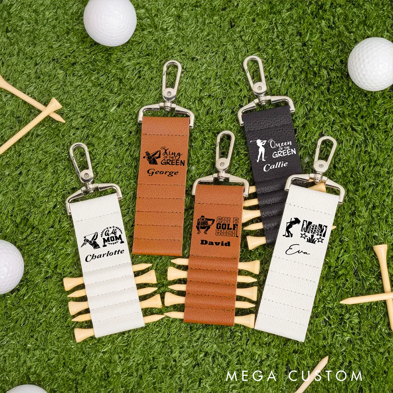 Personalized Golf Tee Holder Keychain with Custom Name and Unique Designs