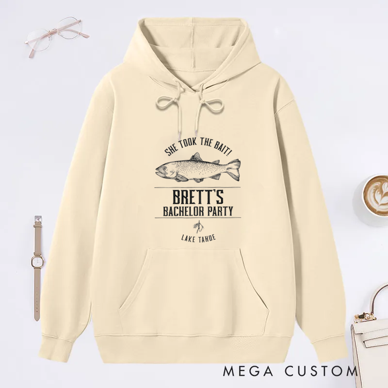 Personalized She Took the Bait Custom Bachelor Party Classic Hoodie for Fishing Lover