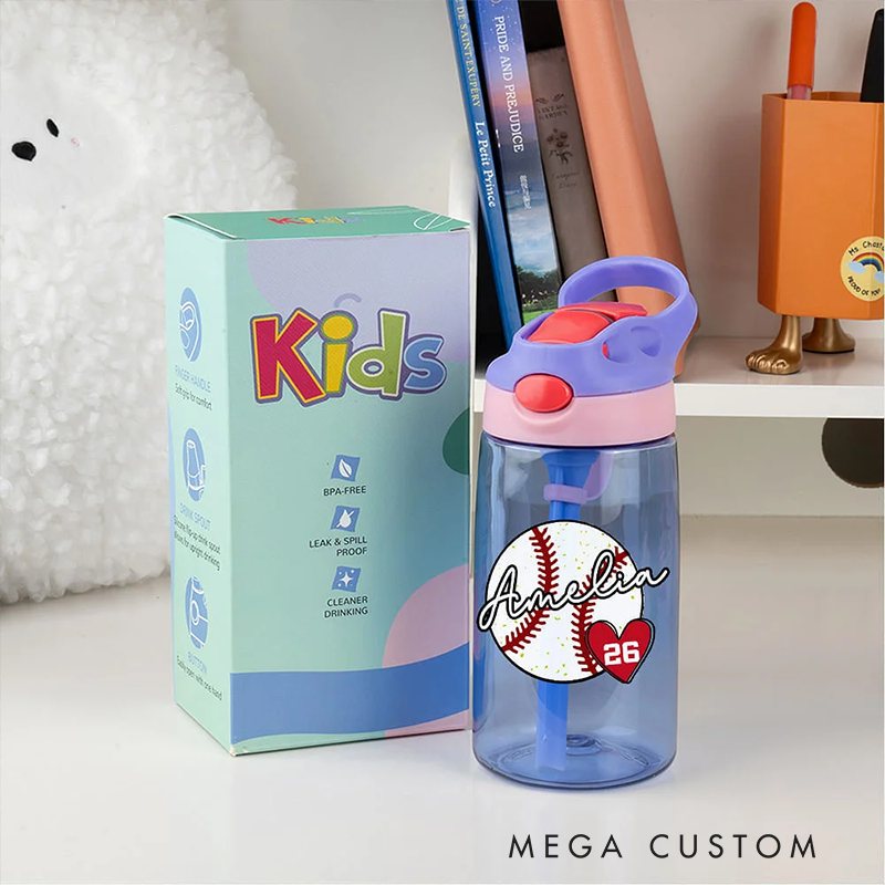 Personalized Kids' Sports Water Bottles with Custom Name and Fun Athletic Designs