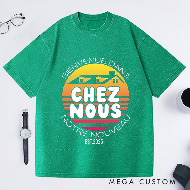 Personalized Custom EST Chez Nous T-Shirt Retro Sunset Housewarming New Home Celebration