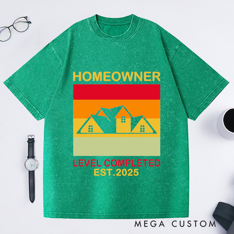 Personalized Custom Level Completed Homeowner T-Shirt Housewarming Retro Gift
