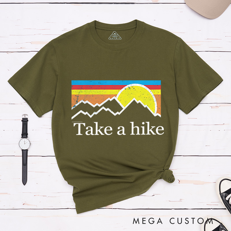 Personalized Take a Hike Adventur T-Shirt  Sunset Mountain Hiking Camping Nature Lover Shirt Gift for Travel Friend