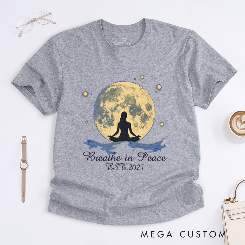 Personalized Yoga Moon T-Shirt Celestial Female Silhouette Tee Meditation T-Shirt Yoga Lover Gift Yoga Cosmic T-shirt