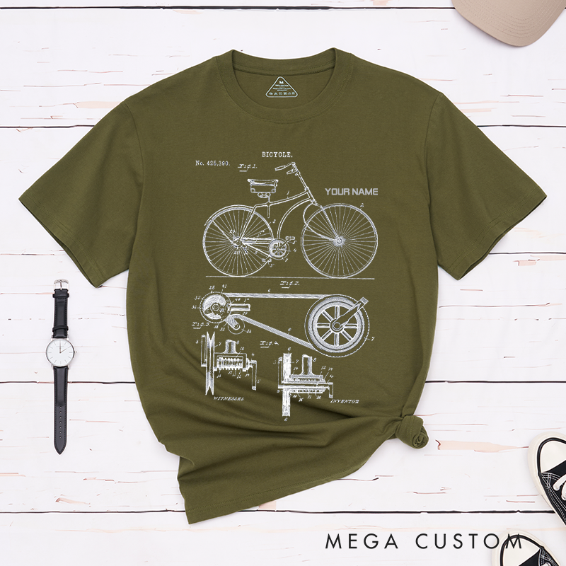 Personalized Bicycle Blueprint T-Shirt with for Mechanical Ingenuity Outdoor Adventures Riding Cycling Biking Enthusiasts