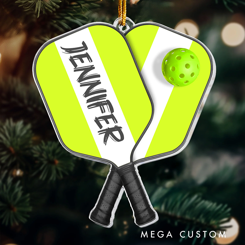 Personalized Pickleball Paddle Christmas Ornament with Custom Name and Festive Design