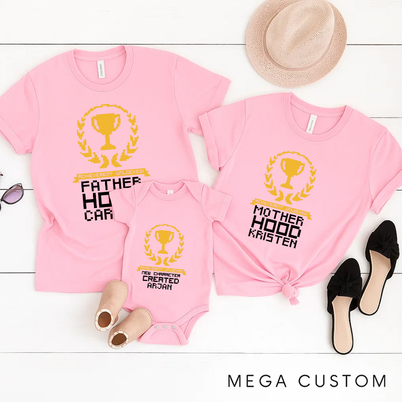 Personalized New Achievement Family Matching T-Shirts New Father Mother Shirts Funny Gamer Family Shirts Newborn Baby Gaming Shirt Father's Day