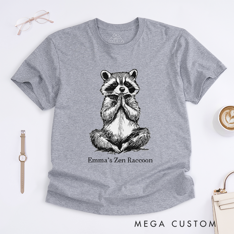 Personalized Funny Raccoon Yoga Classic T-Shirt Raccoon Yoga Pose Top Funny Yoga Tee Meditating Raccoon Shirt Yoga Gift Namaste Shirt