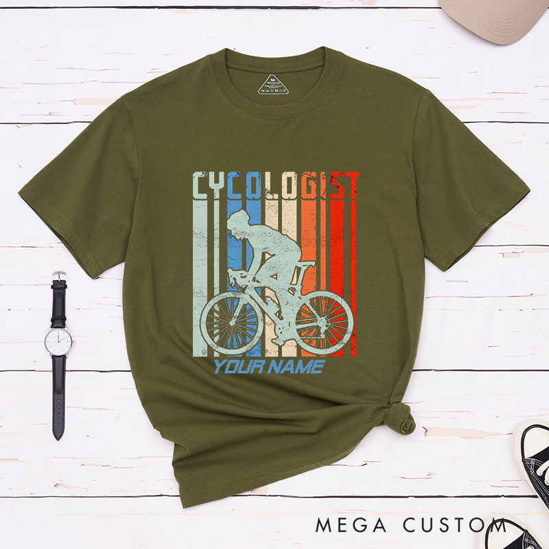 Personalized Cyclologist T-Shirt with Bold Vertical Stripes for Outdoor Adventures Riding Cycling Biking Enthusiasts