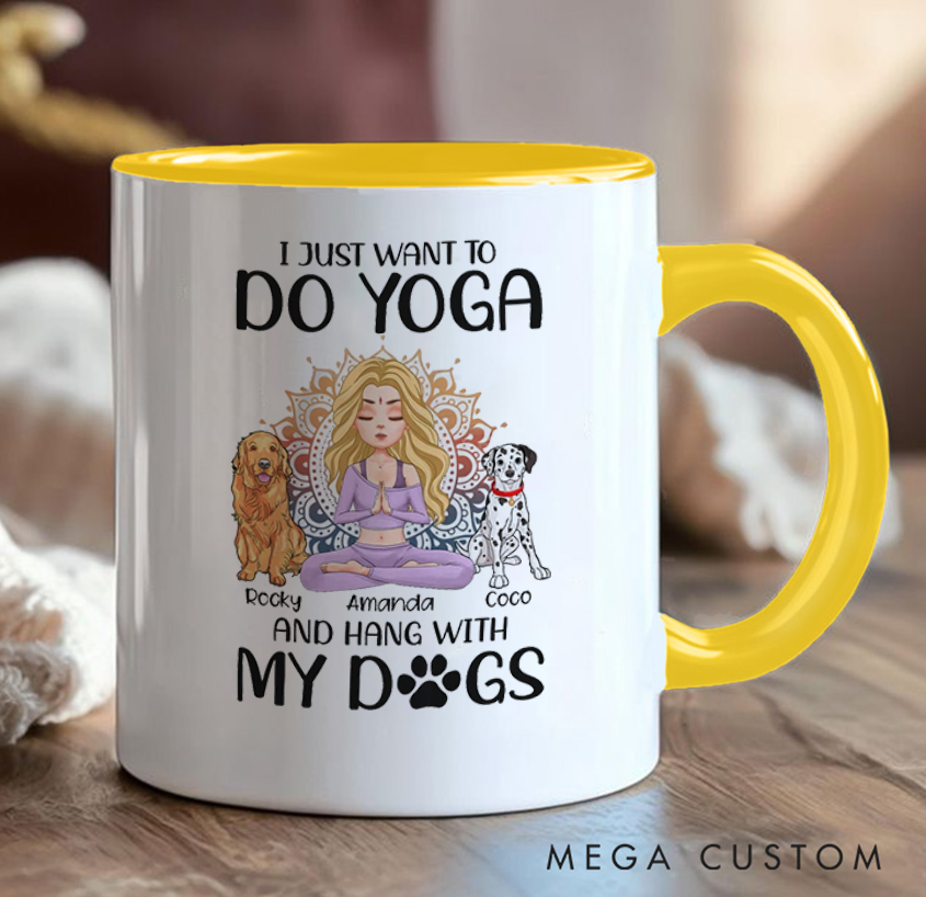Personalized Yoga Mug with Dogs Can Custom Pet Names and People Name Perfect Gift for Yoga Lovers and Dog Owners