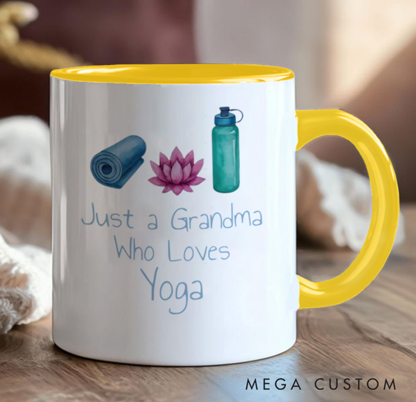 Personalized Yoga Mug Can Custom Title “Just a Grandma Who Loves Yoga” Design, Perfect Gift for Yoga Lovers