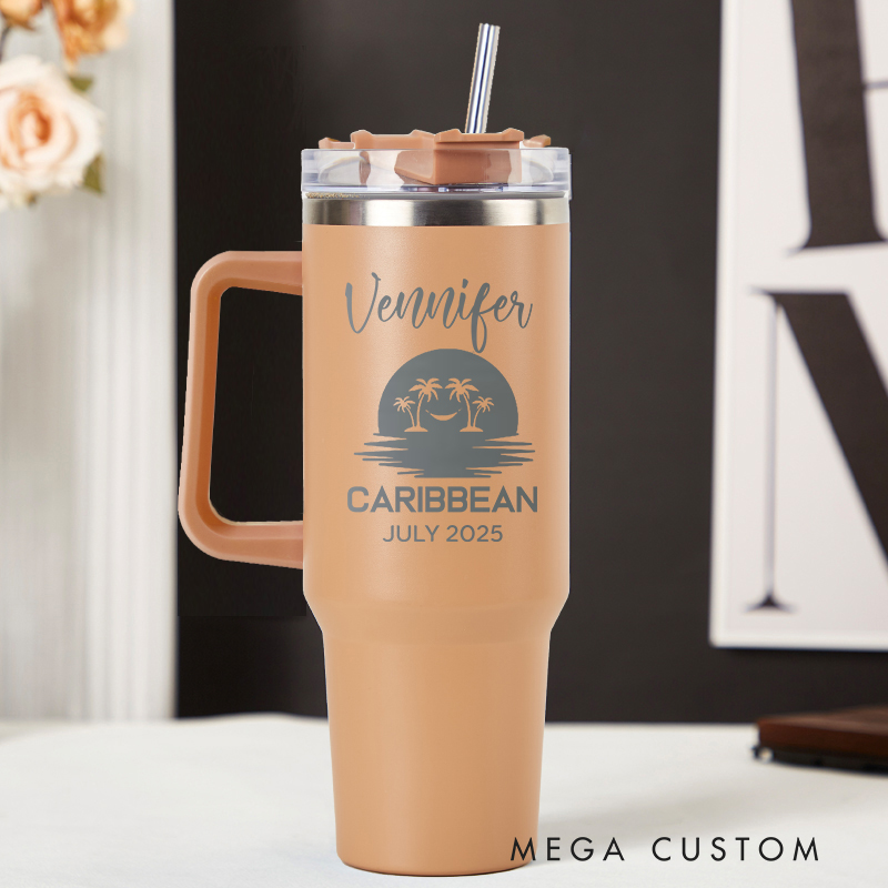 Personalized Beach Tumbler Travel Lover Tumbler 40OZ Stainless Steel Tumbler Laser Engraved Tumbler Engraved Tumblers with Name Gift for Vacation
