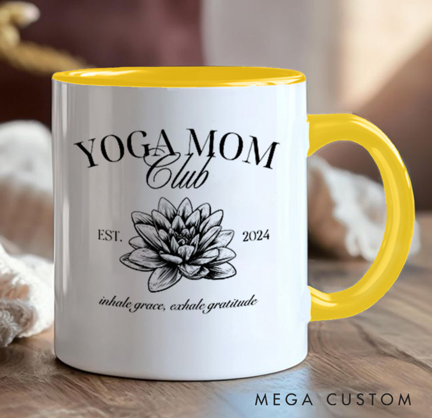 Personalised Mug with Elegant Lotus Design Can Custom Year and Title, Perfect Gift for Yoga Lovers