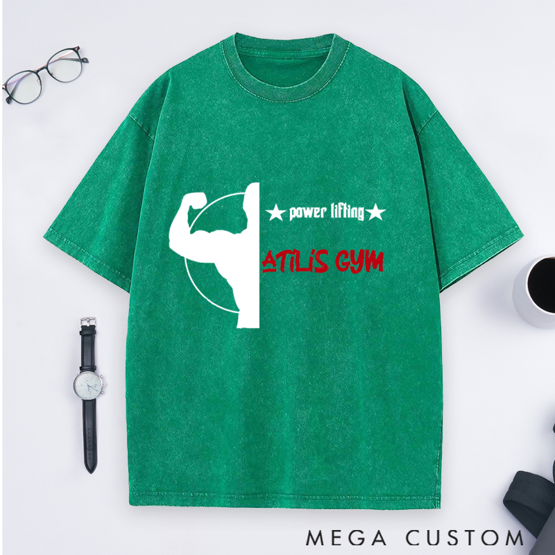 Personalized Gym Washed T-Shirts with Powerlifting Strength and Muscle Design for Fitness Enthusiasts Bodybuilders and Gym Lovers