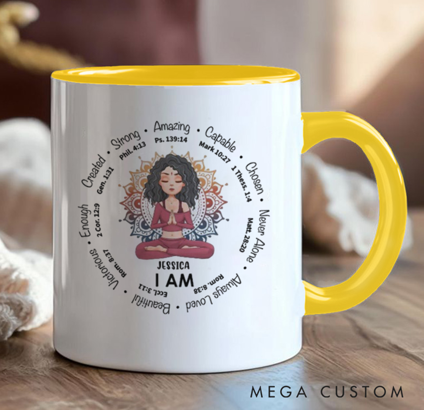 Personalized Inspirational Mug Can Custom Name, Positive Affirmations & Bible Verses Design, Perfect Gift Yoga Lovers
