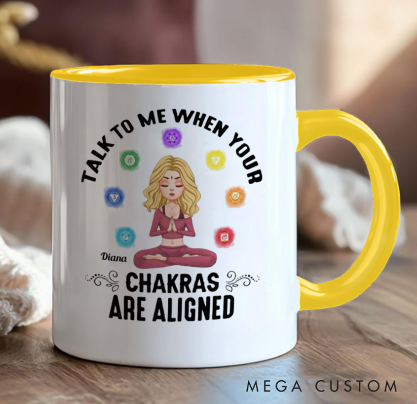 Personalized Chakra Mug – Custom Name, Fun 'Talk to Me When Your Chakras Are Aligned' Design, Perfect Gift for Yoga & Meditation Lovers