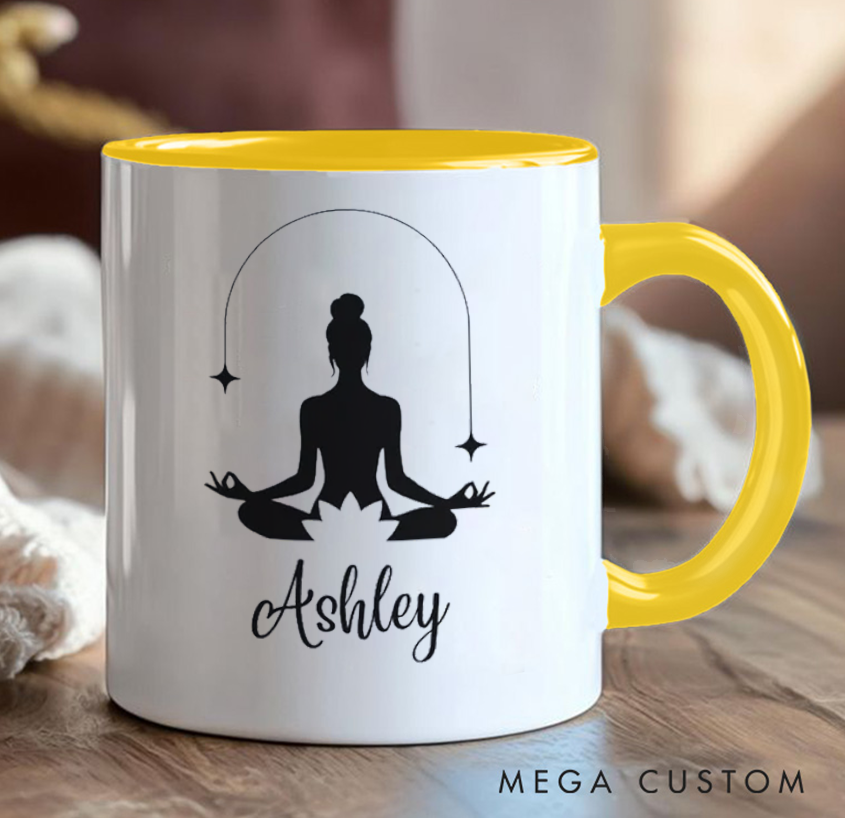 Personalized Yoga Mug Minimalist Meditative Design, Can Custom Name, Perfect Gift for Yoga Enthusiasts & Mindfulness Lovers