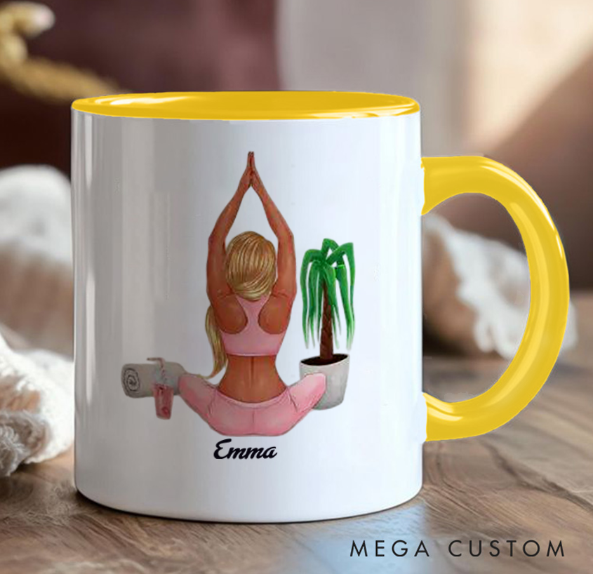 Personalized Yoga Mug Relaxing Home Yoga Design with Plant Can Custom Name Perfect Gift for Yoga Enthusiasts & Wellness Lovers