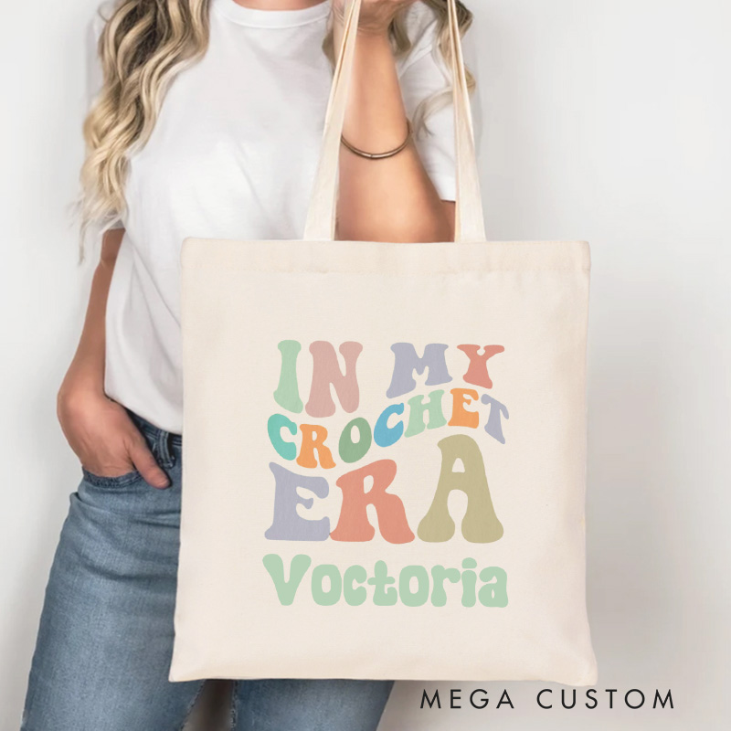 Personalized In My Crochet Era Tote Bag Crocheter Canvas Bag Knitter Bag Yarn Lover Gift Crochet Lover Gift Knitting Lover Gift