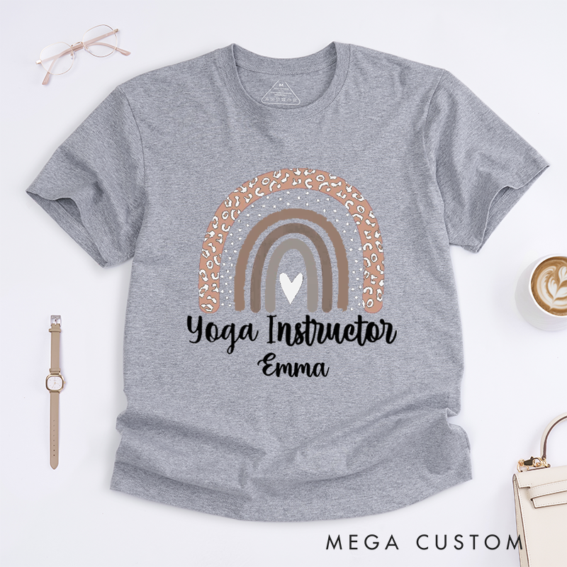 Personalized Yoga Instructor T-Shirt Yoga T-Shirts Gift Leopard Print Rainbow T-Shirt Graphic Tees Yoga Sweatshirt