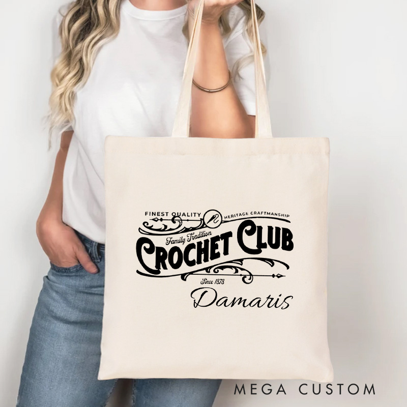 Personalized Crochet Club Tote Bag Yarning Canvas Bag Custom Crochet Lover Bag with Name Yarn Lover Gift Crocheting Gift