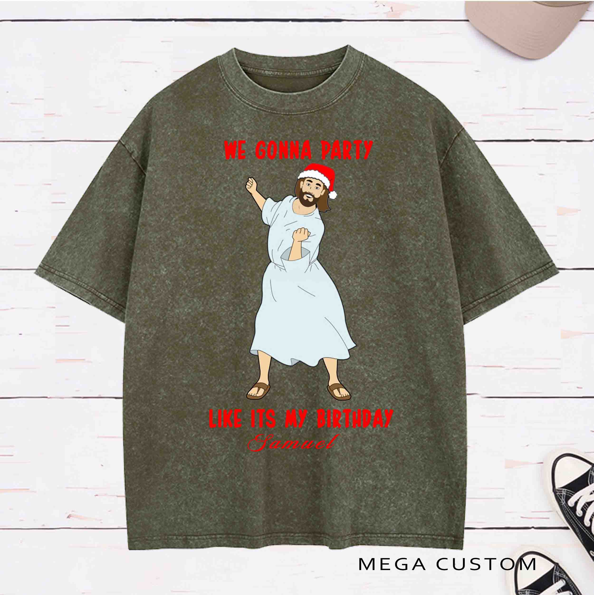 Personalized Character Jesus  Birthday Washed T-Shirt with Name Birthday Easter Gift for Christian