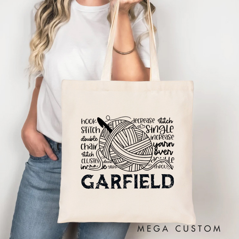 Personalized Crochet Typography Tote Bag Yarning Bag Custom Canvas Bag with Name Crochet Lover Bag Yarn Lover Gift Knitting Gift Crocheting Gift
