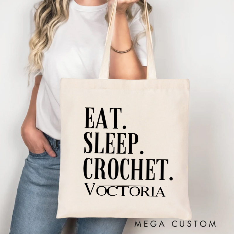 Personalized Eat Sleep Crochet Tote Bag Custom Canvas Bag with Name Crocheting Bag Yarning Bag Knitting Lover Gift Crocheting Lover Gift