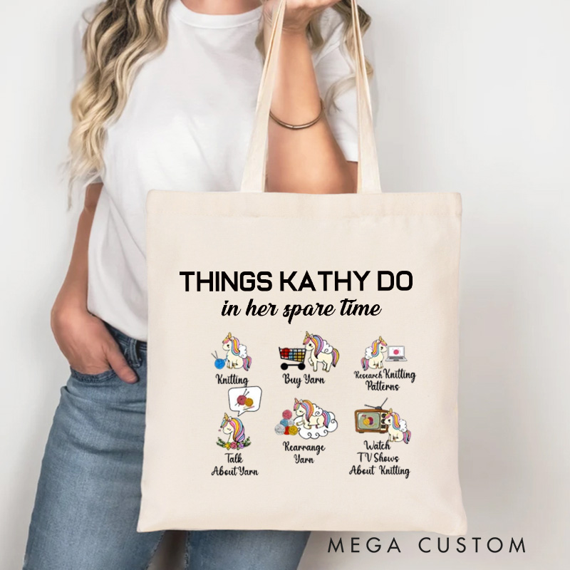 Personalized Things I Do In My Spare Time Tote Bag Canvas Bag Crocheter Bag Yarning Bag Knitting Lover Gift Crocheting Lover Gift