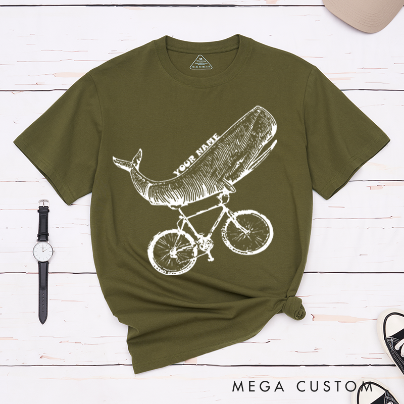 Personalized Whale on Bicycle T-Shirt for Outdoor Adventures Riding Cycling Biking Enthusiasts
