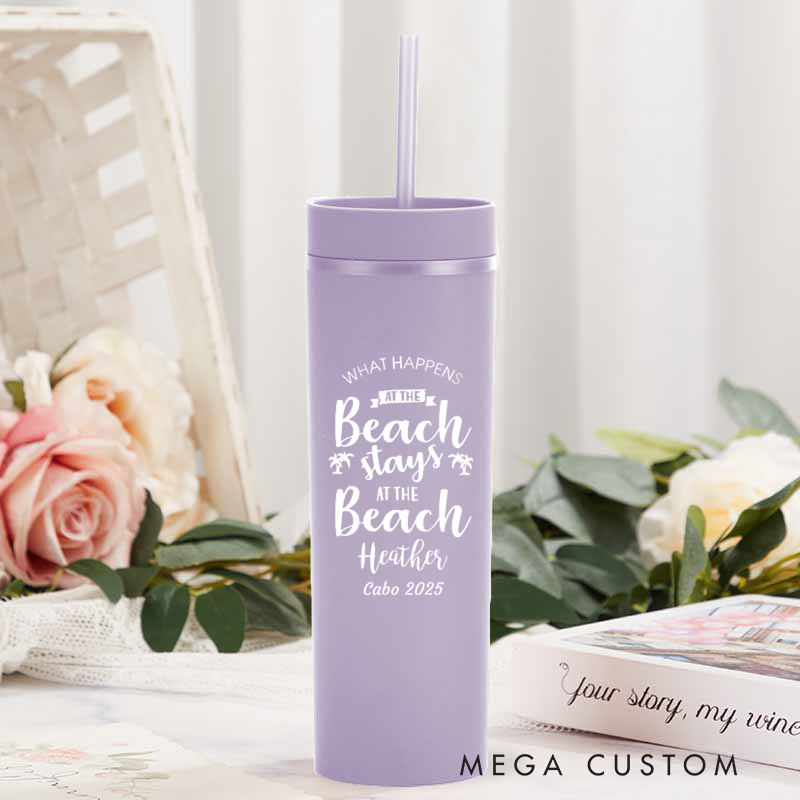 Personalized Stays at the Beach Skinny Tumbler Cups for Traveling Lovers Beach Vacation Gift for Travel Lovers