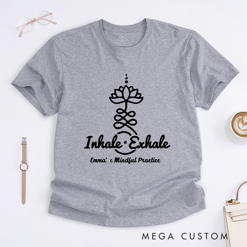 Personalized Yoga Women T-Shirt Inhale Exhale Lotus Flower Tee Loose Yoga Top for Women Yoga Lover Gift