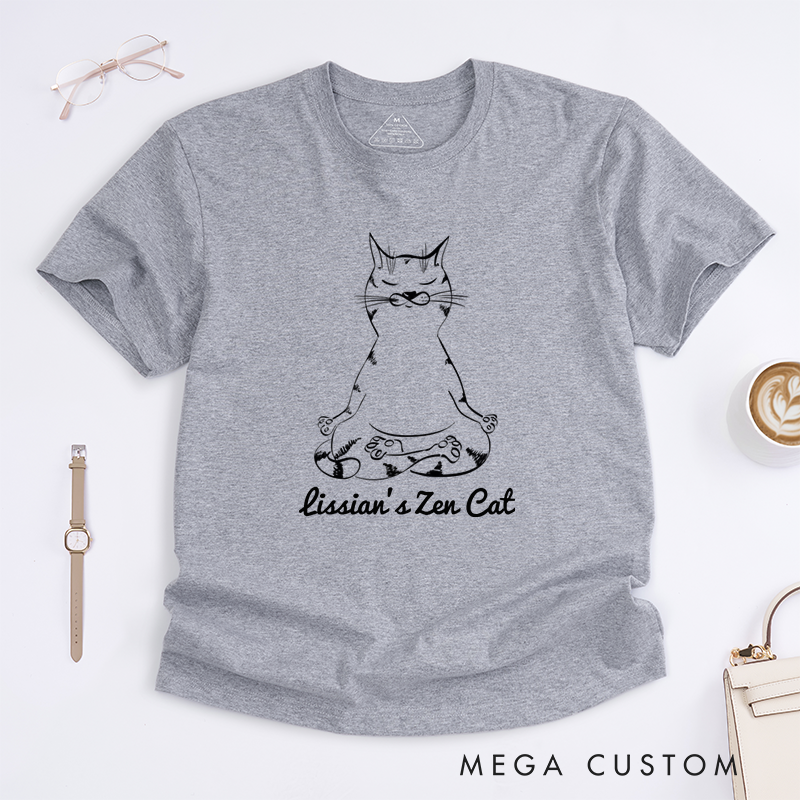 Personalized Cat Yoga Poses T-Shirt Cat Lover Gift for Her Yoga Gift for Women Yogi Gift Meditation Cat Tee