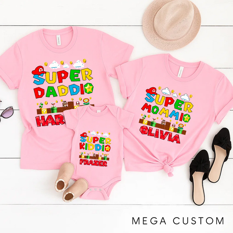 Personalized Daddio Super Kiddo Family Matching T-Shirts Family Shirts Newborn Baby Gift Video Game Tshirt Geek Gaming Nerd Shirt Father’s Day