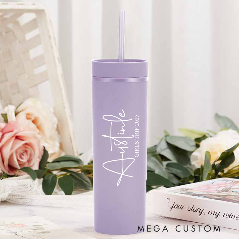 Personalized Girls Trip Skinny Tumbler Cups for Traveling Lovers Custom Gift for Travel Lovers