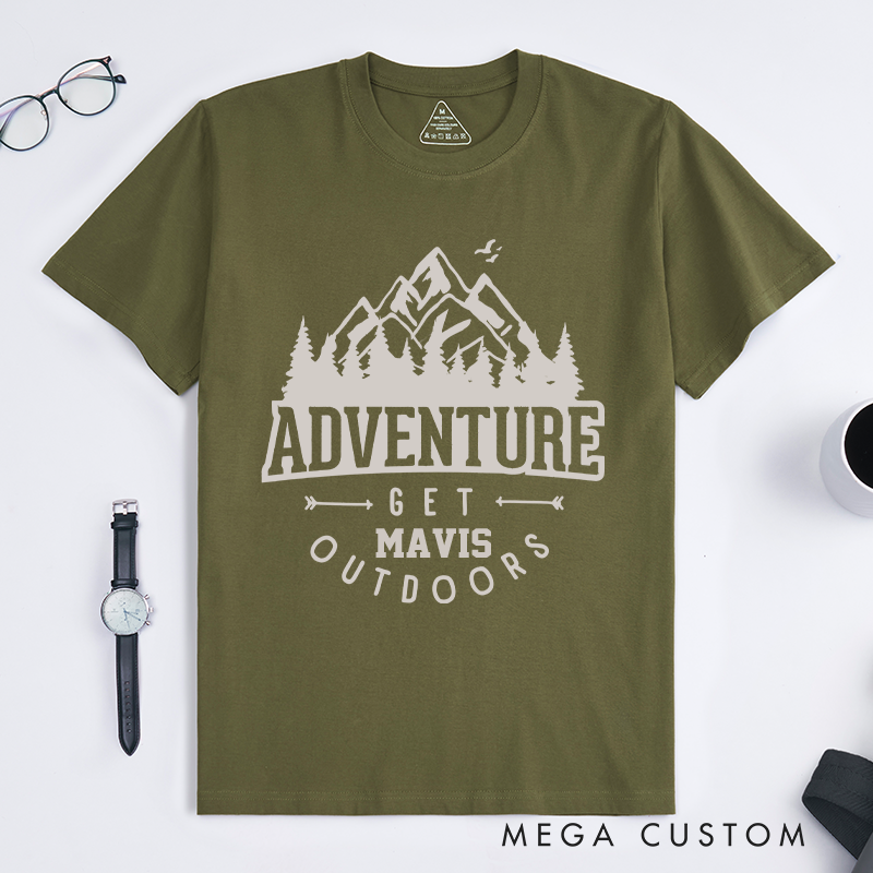Personalized Adventure Get Outdoor T-Shirt Camping Hiking Shirt Mountain Climber Nature Lovers Tee Gift for Partner
