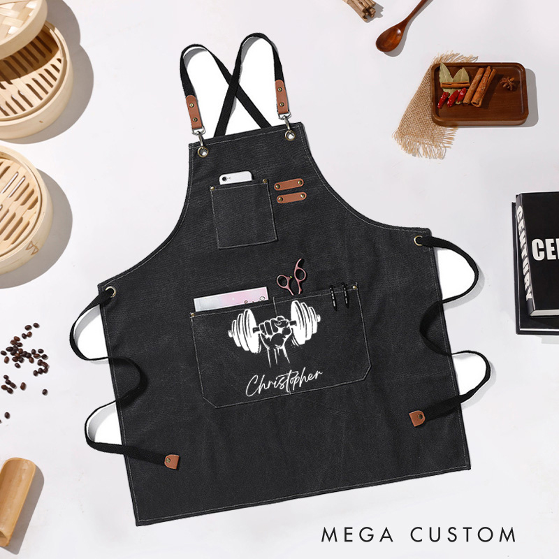 Personalized Gym Lover Canvas Apron with Pockets Housewarming Gift Kitchen Apron with Name Custom Chef Apron New Home Gift Housewarming Gift