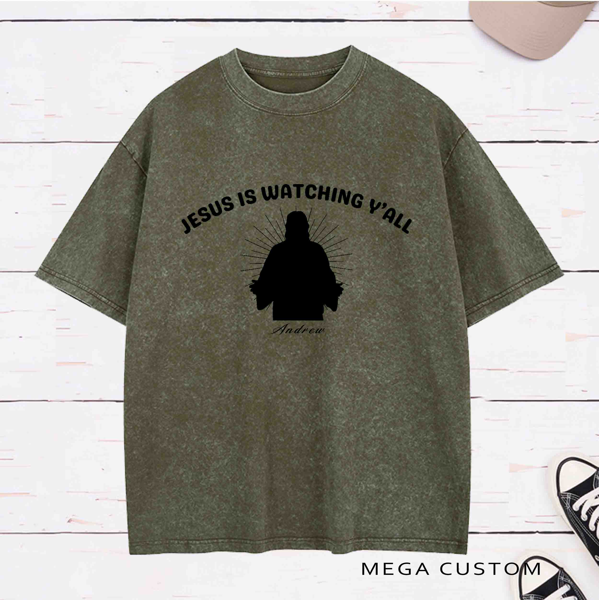 Personalized Character Jesus is watching Y'all Washed T-Shirt with Name Birthday Easter Gift for Christian