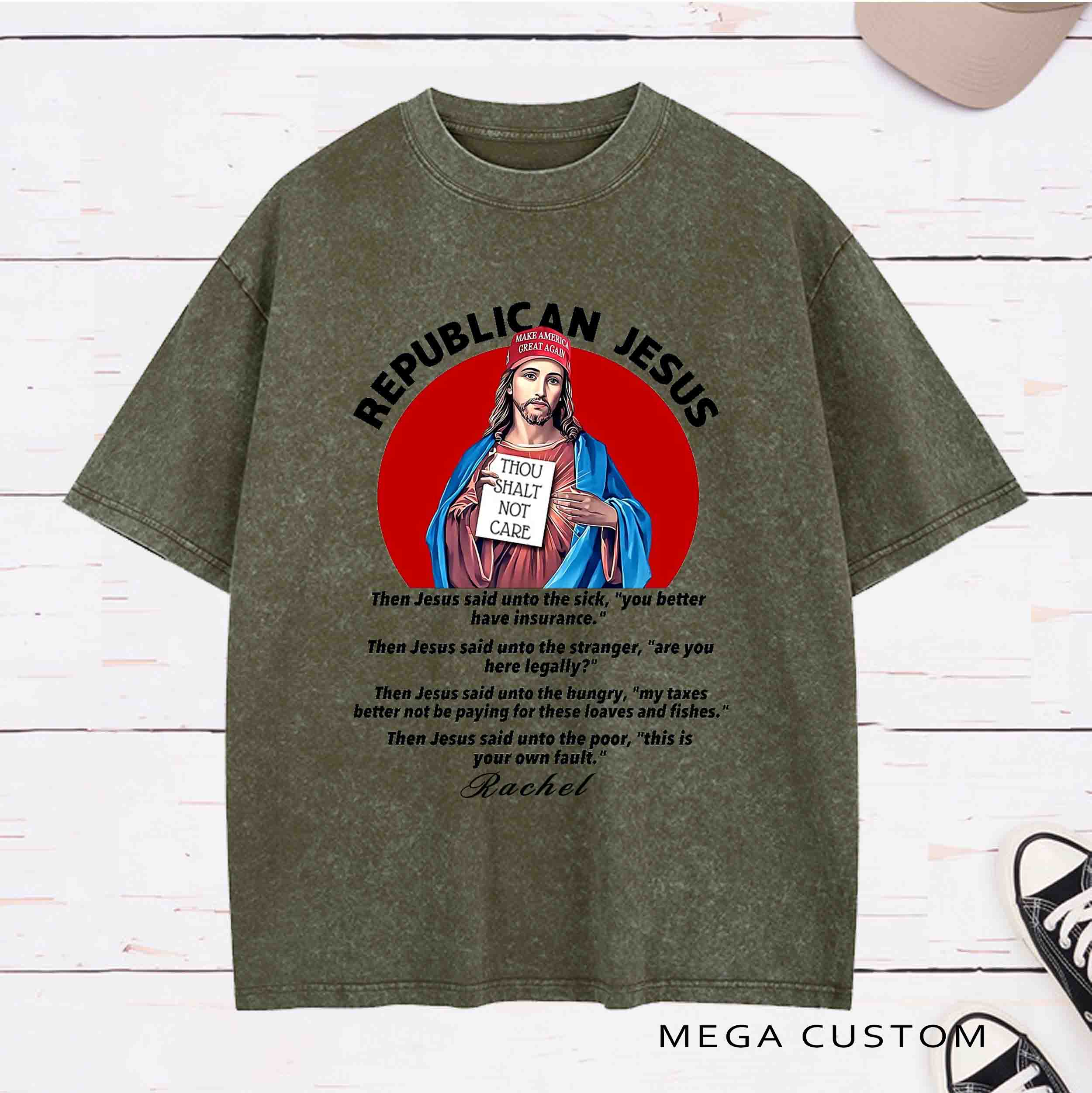 Personalized Character Republican Jesus Washed T-Shirt with Name Birthday Easter Gift for Christian