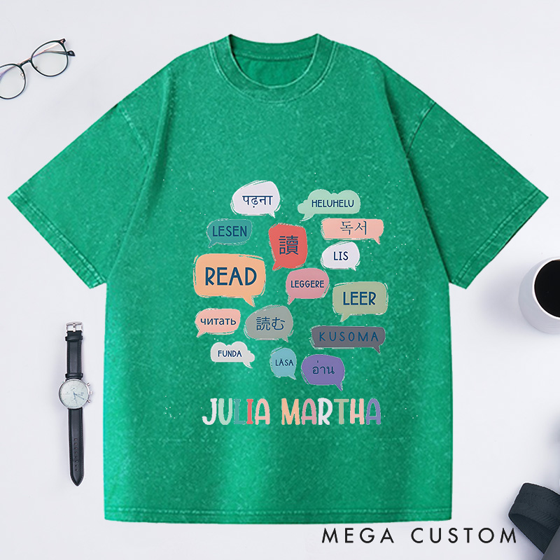 Personalized Reading World Languages Washed T-Shirts Library Professional Tee Book Lover Gift Reading Fans Shirt
